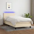 cadre de lit avec matelas LED Crème 100x200 cm Tissu