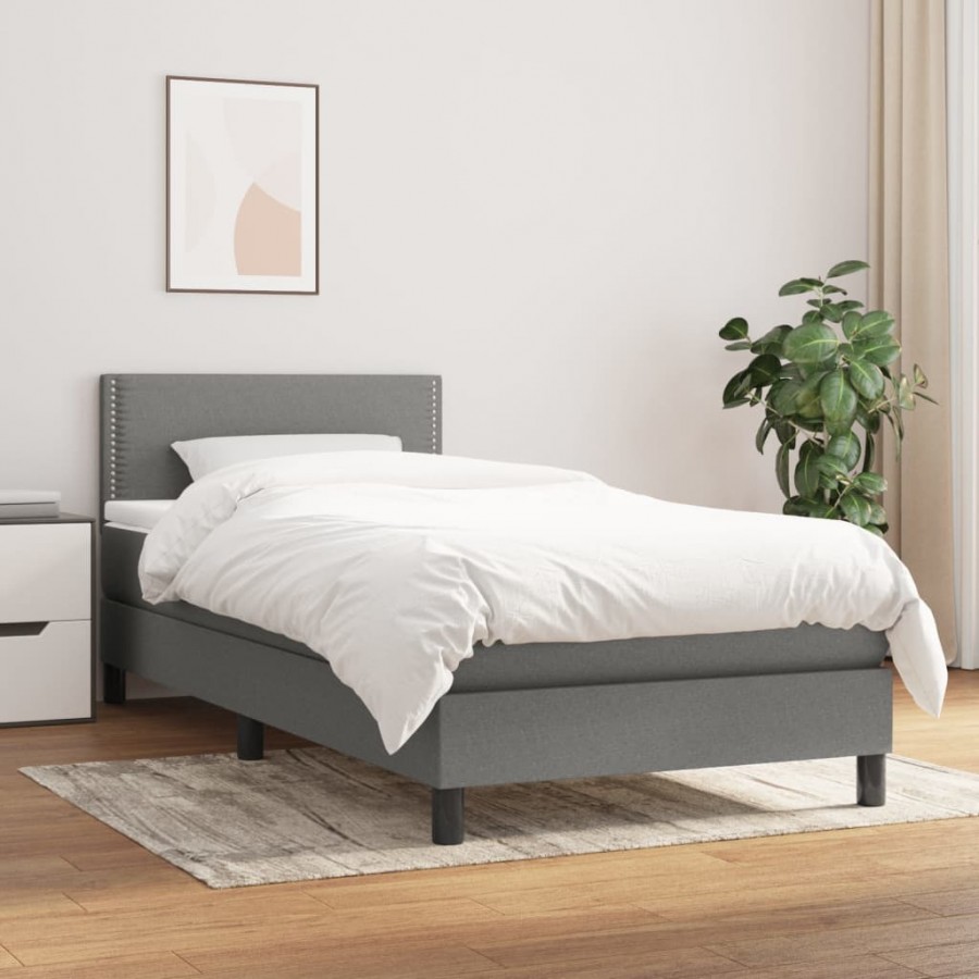 cadre de lit avec matelas Gris foncé 100x200cm Tissu