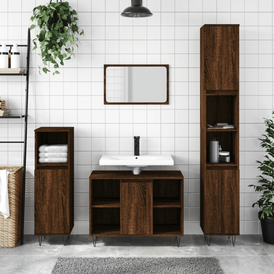 Armoire salle de bain chêne marron 80x33x60cm bois d'ingénierie