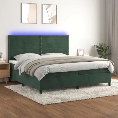 cadre de lit matelas et LED Vert foncé 200x200 cm