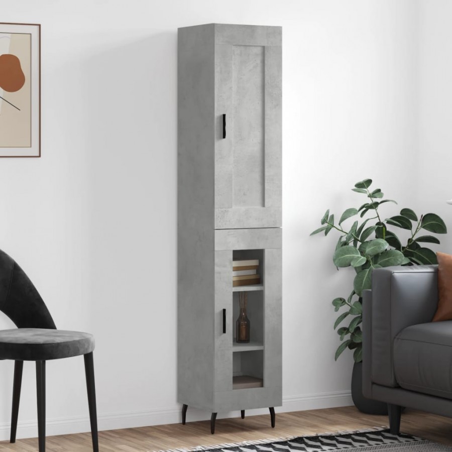 Buffet haut Gris béton 34,5x34x180 cm Bois d'ingénierie