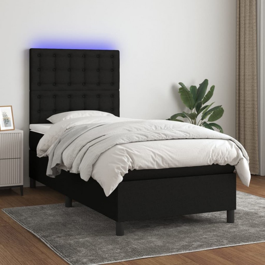 cadre de lit et matelas et LED Noir 100x200 cm Tissu