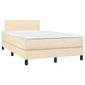 cadre de lit avec matelas LED Crème 120x200 cm Tissu