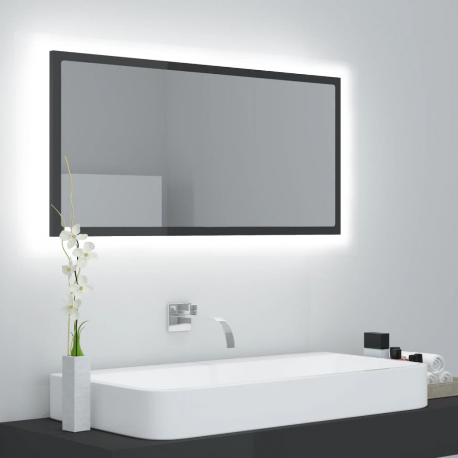 Miroir LED de salle de bain Gris brillant 90x8,5x37cm Acrylique