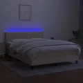 cadre de lit avec matelas LED Crème 140x200 cm Tissu
