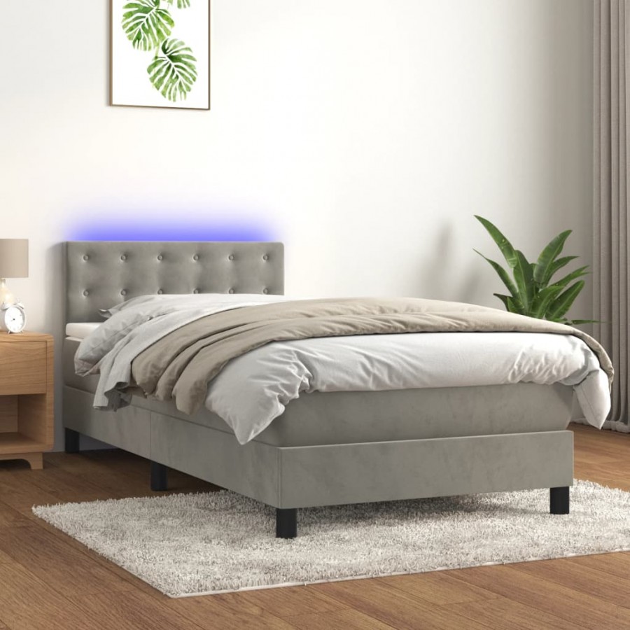 Sommier à lattes de lit avec matelas et LED Gris clair 80x200cm