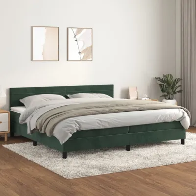 cadre de lit et matelas Vert foncé 200x200cm Velours