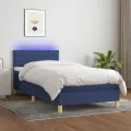 cadre de lit avec matelas et LED Bleu 80x200cm Tissu