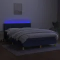 cadre de lit avec matelas LED Bleu 140x200 cm Tissu