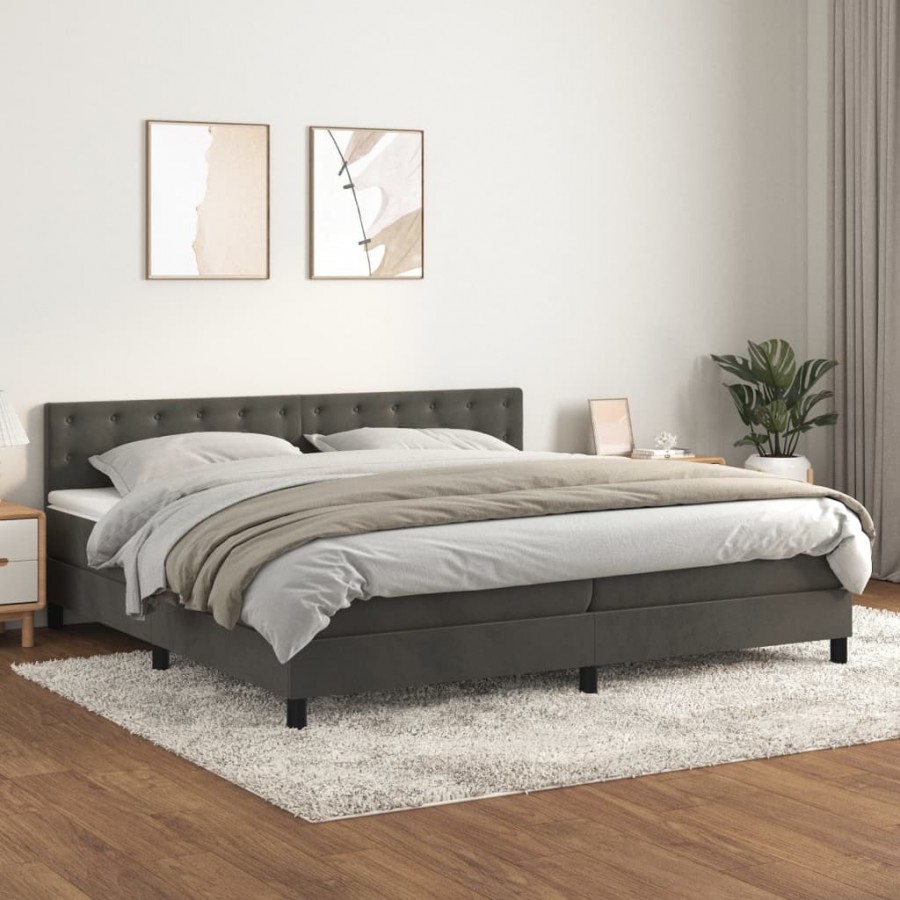 cadre de lit et matelas Gris foncé 200x200cm Velours