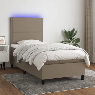 cadre de lit et matelas et LED Taupe 80x200 cm Tissu