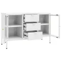 Buffet Blanc 105x35x70 cm Acier et verre trempé