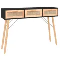 Table console Noir 105x30x75 cm Bois massif pin /rotin naturel