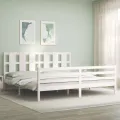 Cadre de lit avec tête de lit blanc 200x200 cm bois massif