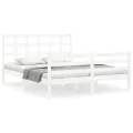 Cadre de lit avec tête de lit blanc King Size bois massif