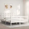 Cadre de lit avec tête de lit blanc King Size bois massif