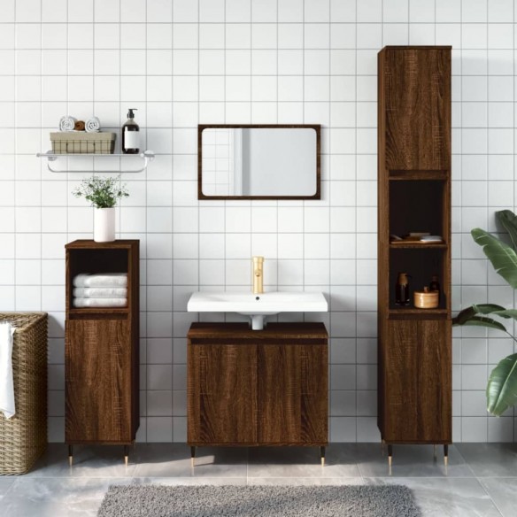 Ensemble de meubles de salle de bain 3 pcs Chêne marron