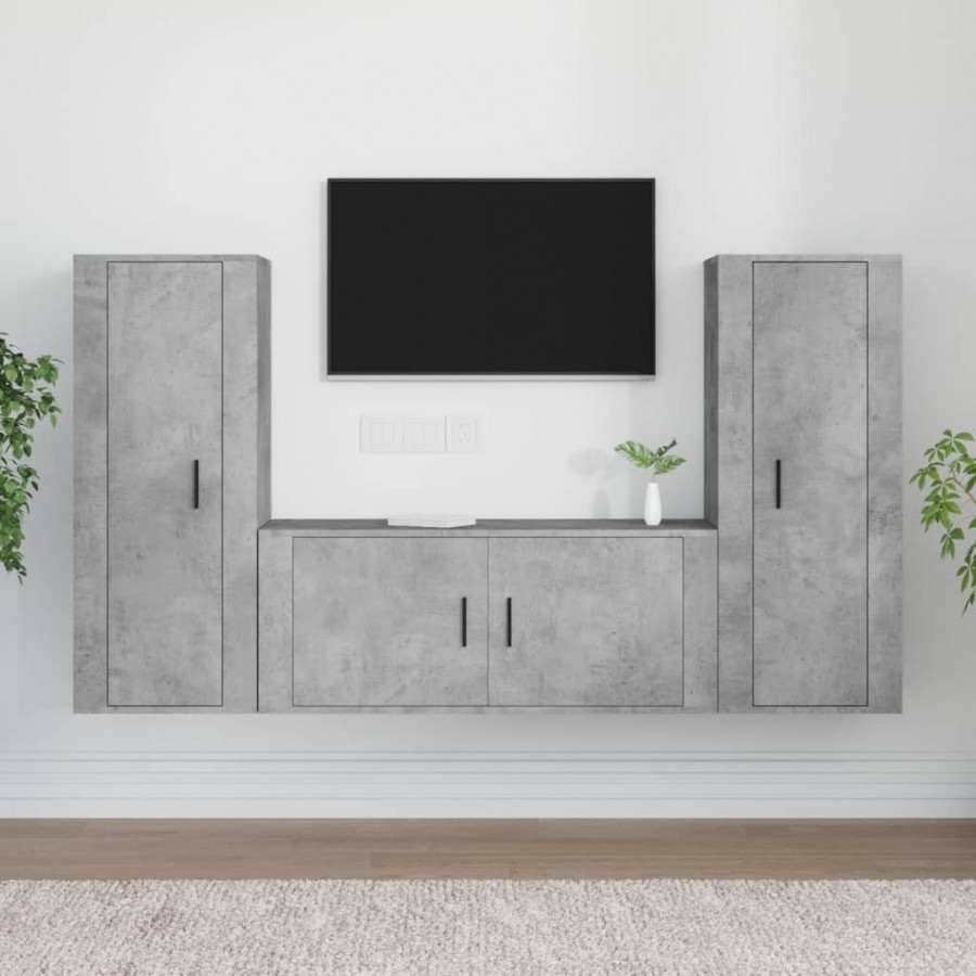 Ensemble de meubles TV 3 pcs Gris béton Bois d'ingénierie