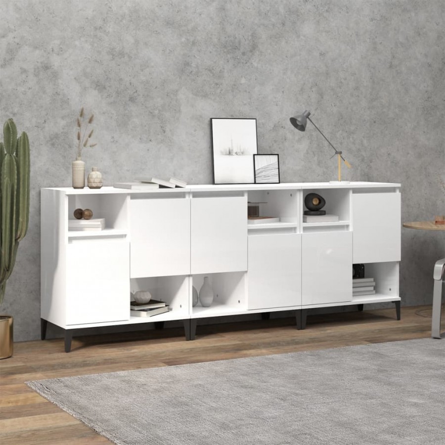 Buffets 3 pcs blanc brillant 60x35x70 cm bois d'ingénierie