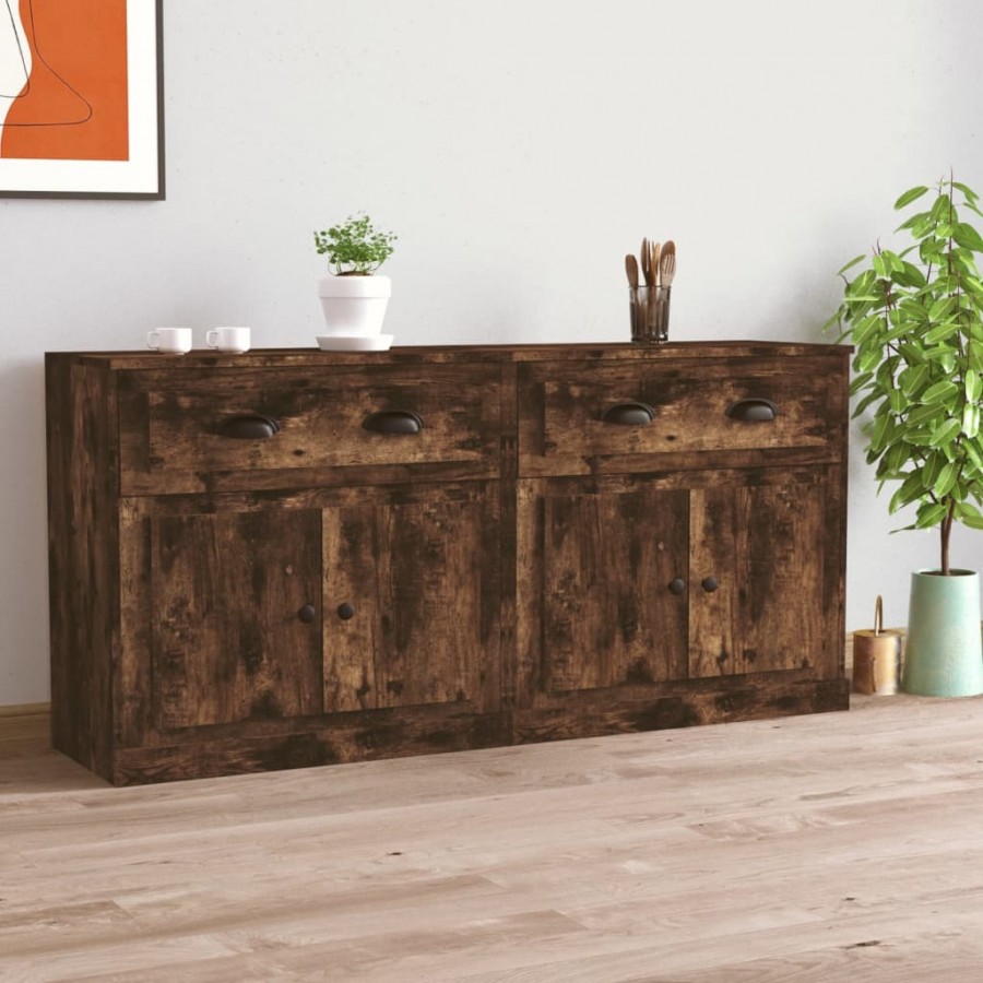 Buffets 2 pcs chêne fumé bois d'ingénierie