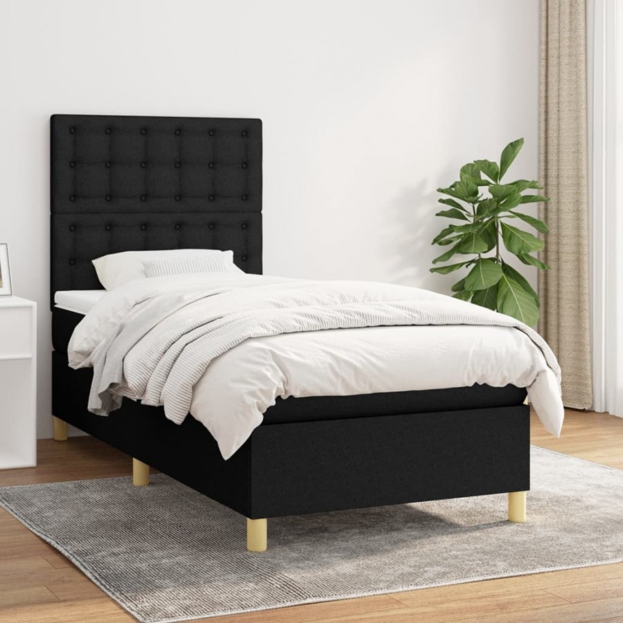 cadre de lit avec matelas Noir 100x200 cm Tissu