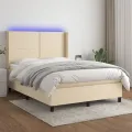 cadre de lit matelas LED Crème 140x200 cm Tissu