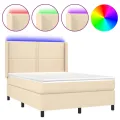 cadre de lit matelas LED Crème 140x200 cm Tissu
