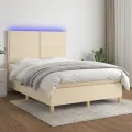cadre de lit et matelas et LED Crème 140x200cm Tissu