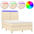 cadre de lit et matelas et LED Crème 140x200cm Tissu