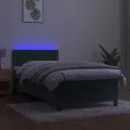 cadre de lit avec matelas et LED Vert foncé 90x200cm