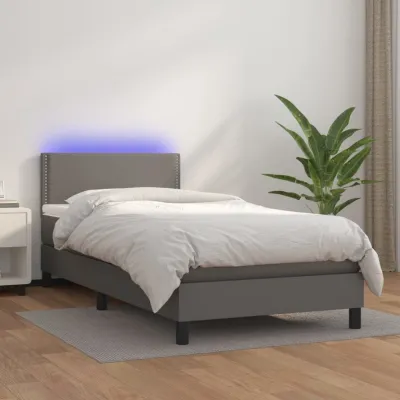 cadre de lit et matelas LED Gris 80x200cm Similicuir