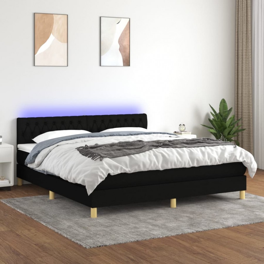 cadre de lit avec matelas LED Noir 180x200 cm Tissu