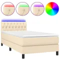 cadre de lit avec matelas LED Crème 90x190 cm Tissu