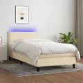 cadre de lit avec matelas LED Crème 100x200 cm Tissu
