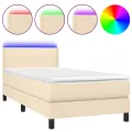 cadre de lit avec matelas LED Crème 100x200 cm Tissu