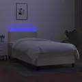 cadre de lit avec matelas LED Crème 100x200 cm Tissu