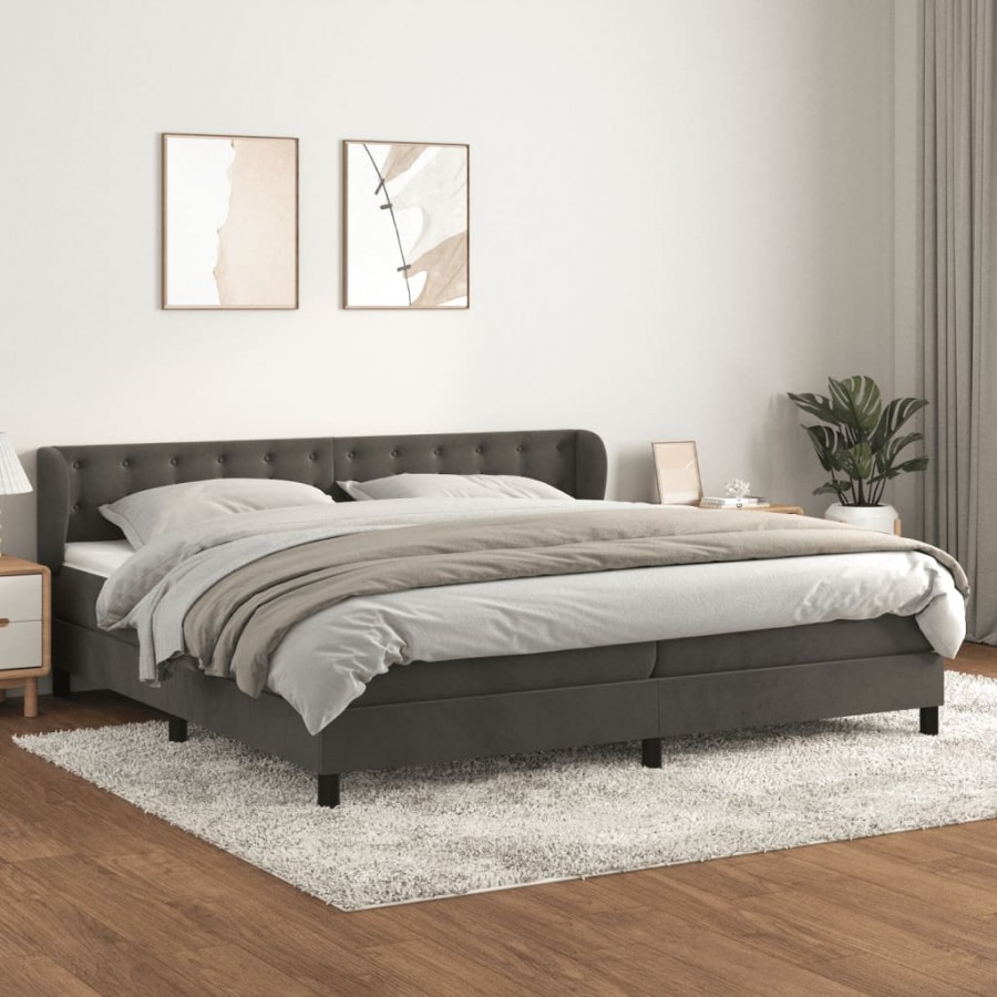 cadre de lit et matelas Gris foncé 200x200cm Velours