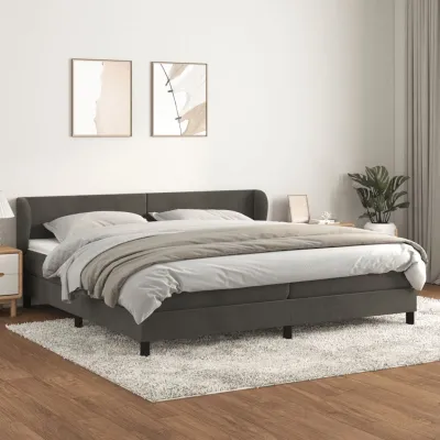 cadre de lit et matelas Gris foncé 200x200cm Velours
