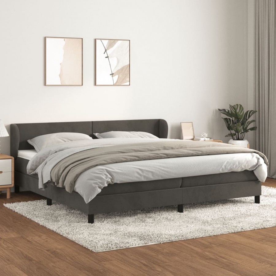 cadre de lit et matelas Gris foncé 200x200cm Velours