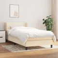 cadre de lit et matelas Crème 90x190 cm Tissu