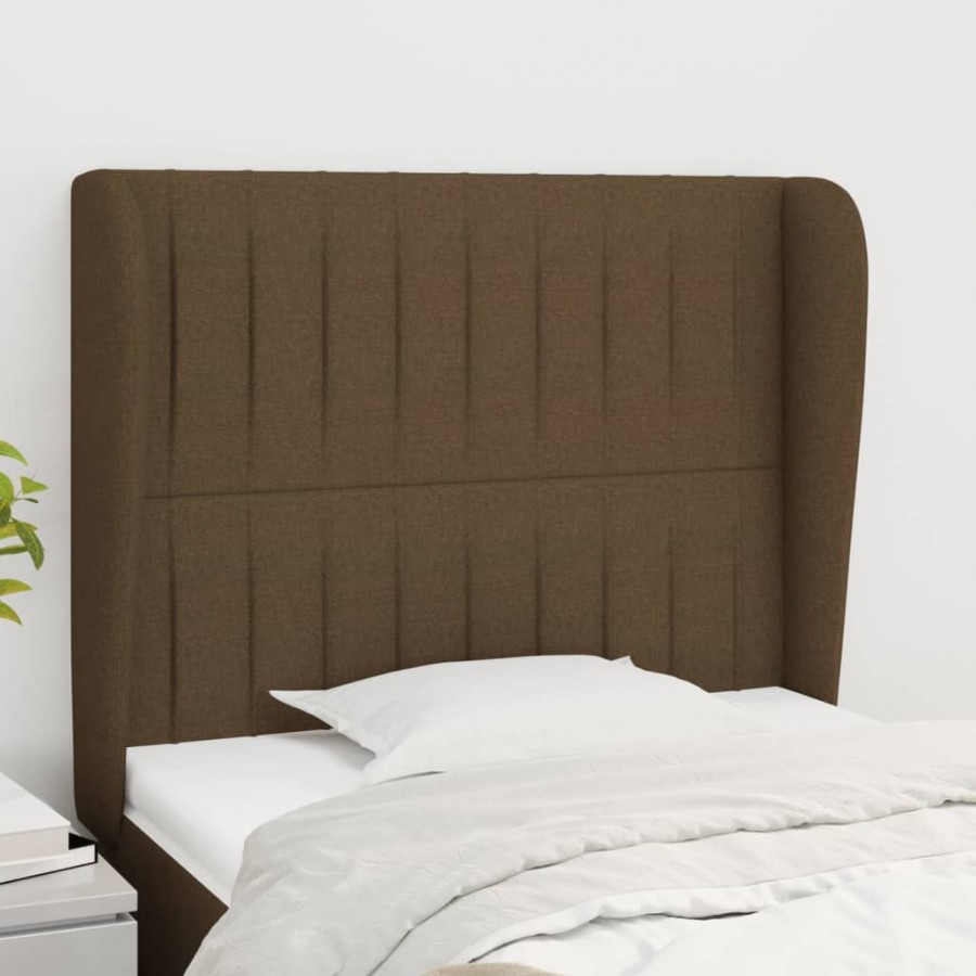 Tête de lit avec oreilles Marron foncé 83x23x118/128 cm Tissu