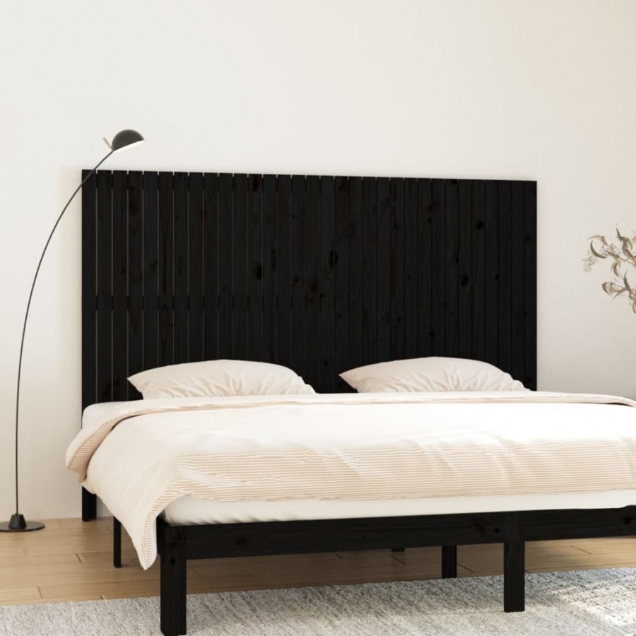 Tête de lit murale Noir 204x3x110 cm Bois massif de pin