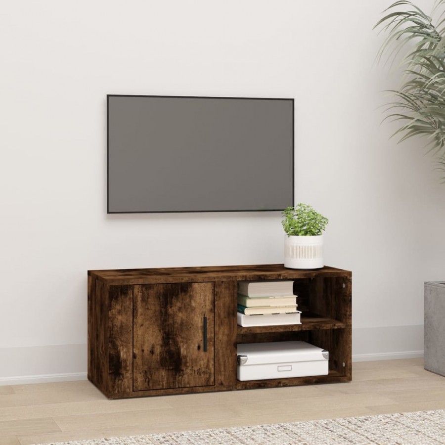 Meuble TV Chêne fumé 80x31,5x36 cm Bois d'ingénierie