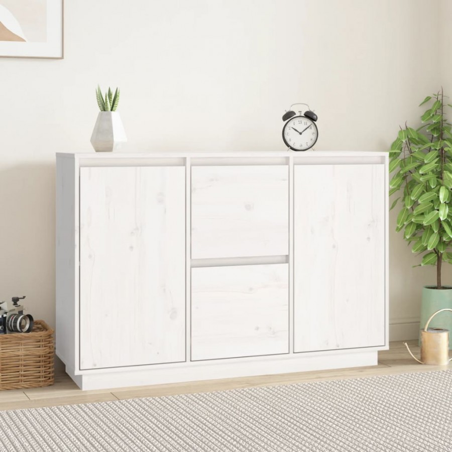 Buffet Blanc 111x34x75 cm Bois massif de pin