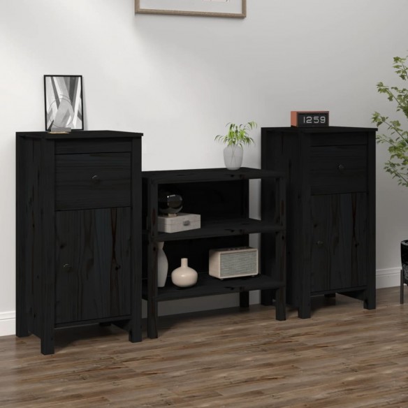 Buffets 2 pcs Noir 40x35x80 cm Bois massif de pin