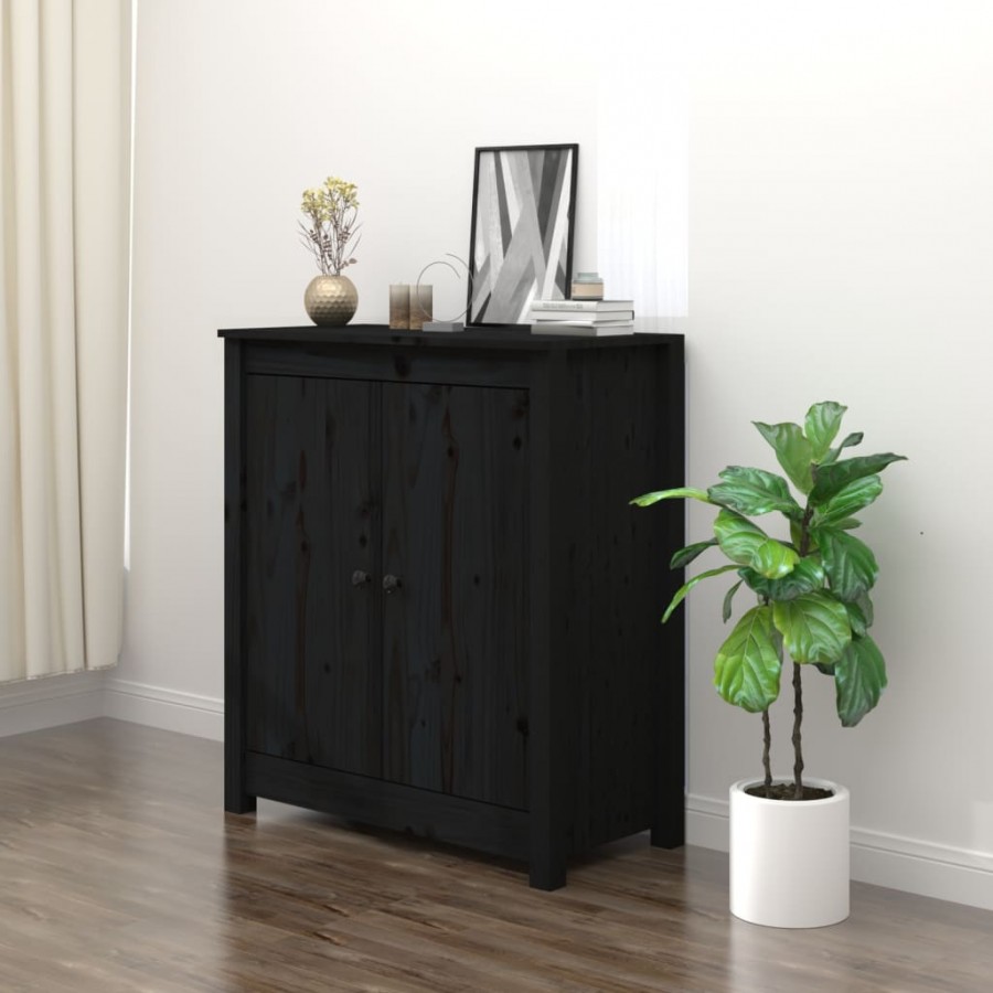 Buffet Noir 70x35x80 cm Bois massif de pin