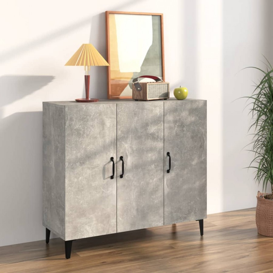 Buffet gris béton 90x34x80 cm bois d'ingénierie