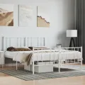 Cadre de lit métal avec tête de lit/pied de lit blanc 150x200cm