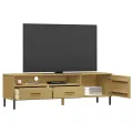 Meuble TV avec pieds en métal Marron Bois de pin massif OSLO