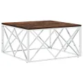 Table basse acier inoxydable et bois massif de récupération